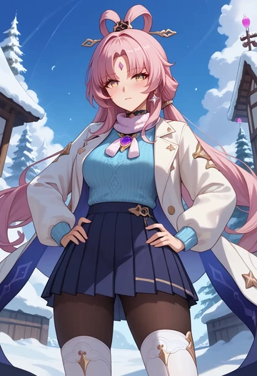 star rail,fu xuan,winter,student uniform,puffer jacket  - AI generated anime art